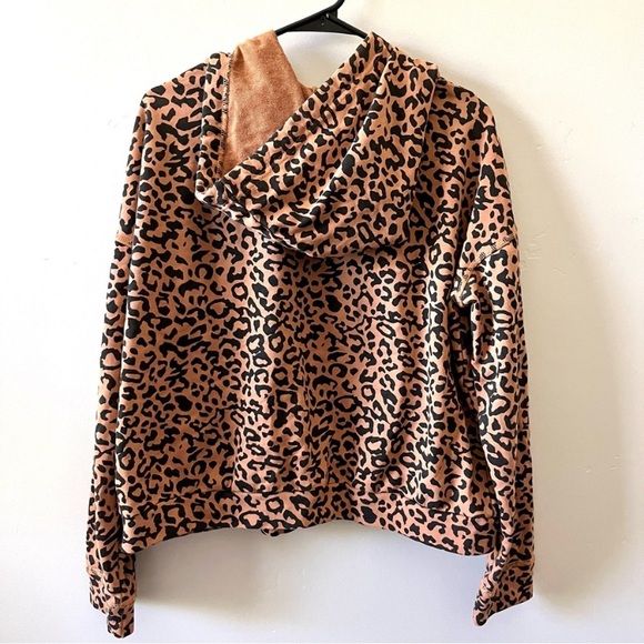 ENTRO Leopard Print Full Zip Hooded Sweatshirt Size Large - Picture 2 of 3